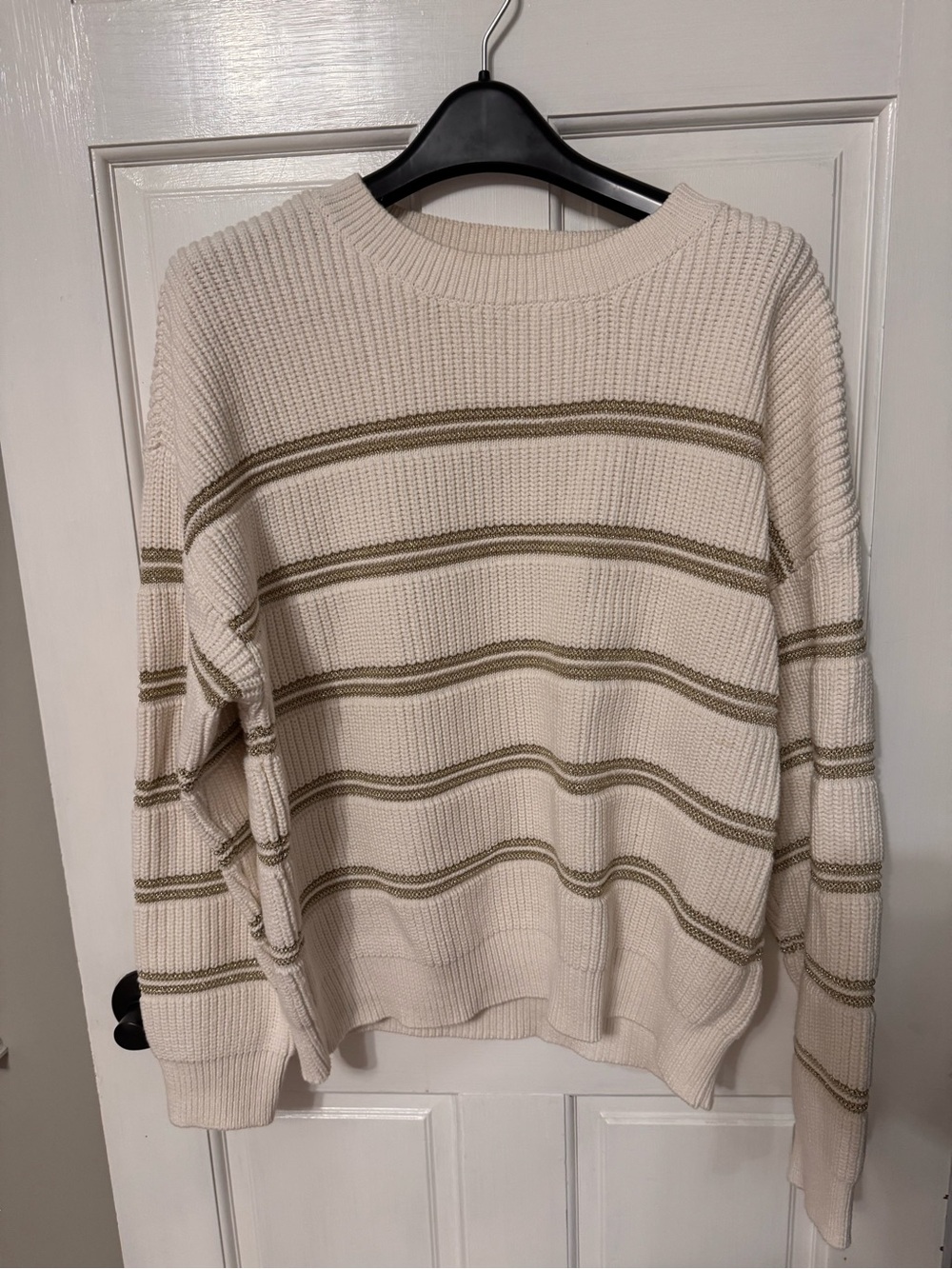 Thread & Supply Cream Sweater with Tan Stripes Like New